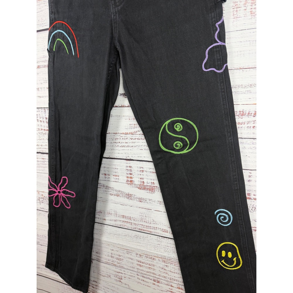 PacSun 90's BF Carpenter Jeans Black Embroidered Rainbow Y2K Baggy sz 26 - Picture 6 of 10